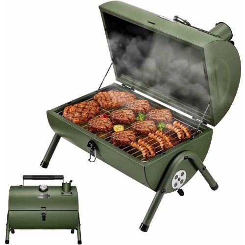 MAISON HUIS Adjustable Portable Charcoal Grill Multi-functional Metal Small BBQ Smoker for Outdoor Hiking Picnic(Green)