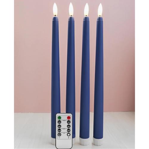 Navy Blue Flameless Taper Candles with Remote Timer, Flickering Battery Powered LED Candlesticks Set of 3