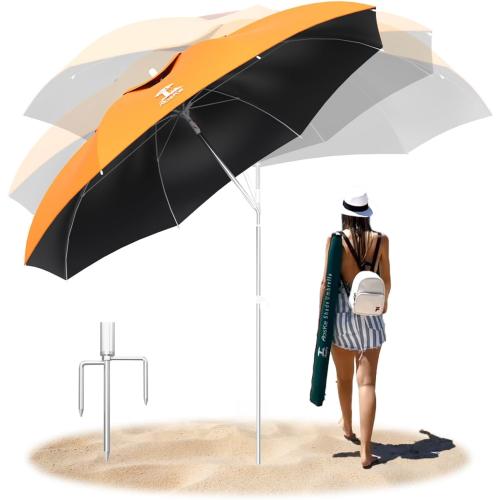 Beach Umbrella 7FT Portable - Patio Umbrella with Sand Anchor Tilt Vent - UPF50  UV Protection with Carry Bag - Windproof Sunshade Shelter for Patio Garden Beach Pool Backyard