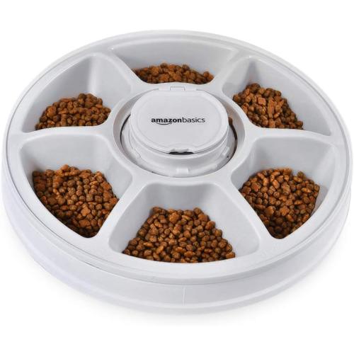 Amazon Basics Automatic Pet Feeder, Electronic Timed Dog and Cat Food Dispenser, 6 Portions, Plastic, Teal, 12 X 12 X 2.3