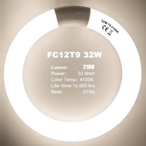 FC8T9/CW 22W and FC12T9/CW 32W Cool White Set, 8 inch T9 22 Watts Circular Light Bulbs, 12 inch 32 Watts Circline Fluorescent Bulb Round Ring Bulb CRI 80, G10q Prong