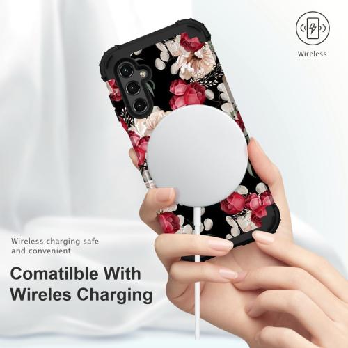PIXIU Unique Flower Pattern Compatible with Samsung Galaxy A15 5G case, Heavy Duty Dual Layer Shockproof Full-Body Protective Sturdy Hybrid Cute Rugged Case for Women,Girls,Kids-Rose Floral