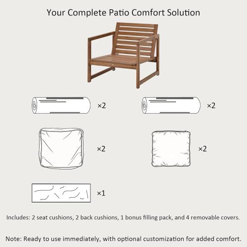 21.5x25.5 Inch Outdoor Deep Seat Cushions Set of 2,Thick High-Density Foam, Water-Resistant, Piped Edges & YKK Hidden Zipper for Patio Furniture,Almond