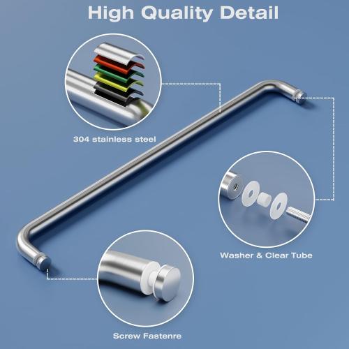 Ranbo 20 Inch Center to Center Glass Shower Door Towel Bar, 304 Stainless Steel Shower Door Handle Replacement, Brushed Nickel Finish, for Sliding Shower Doors, Commercial and Residential Glass Doors