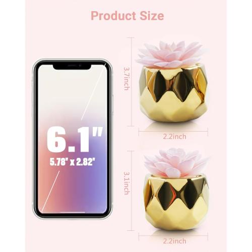 VIVERIE Mini Succulents Plants Artificial in Pots-Pink with Golden Ceramic, Christmas Small Fake Succulents Plants for Home Decor Indoor for Women, Set of 2, Gifts for Mom