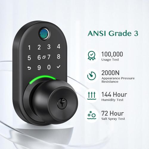 Keypad Smart Door Lock with Knob, Yamiry Keyless Entry Digital Lock with Handle, Fingerprint Electronic Knob for Front Door, Generate Passcode Remotely, Easy Installation