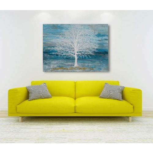 Yihui Arts Canvas Art Wall Decor, White Birch Trees Landscape Picture Painting, Modern Nature Teal Artwork Prints, Large Size Framed for Home Decor