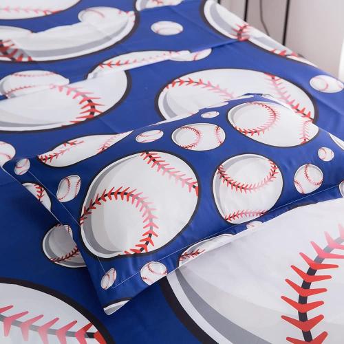 ADASMILE A & S Baseball Sheets Medium for Boys Kids Sports Sheet for Teens Baseball Bedding Set 3D Blue Ball Game Printed Bed Sheet with Pillowcase Soft Microfiber All Season Room Decor