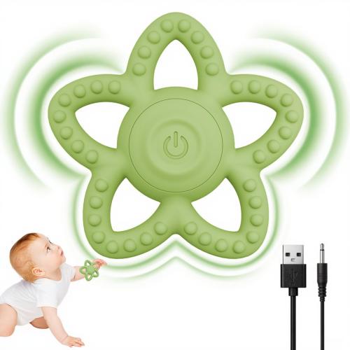 Star-Shaped Vibrating Teether for Baby & Sensory Chew Toys for Autistic Children, Toddler Travel Essential, Food-Grade Silicone, 3X Vibration Settings