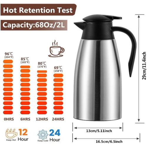 Little dent. Thermal Coffee Carafe 70 oz / 2L Insulated Stainless Steel, Coffee Carafes Double Walled Vacuum Pot Flask - Hot Beverage Dispenser/Water, Tea - Keep 12/24 Hours Hot/Cold (Silver)