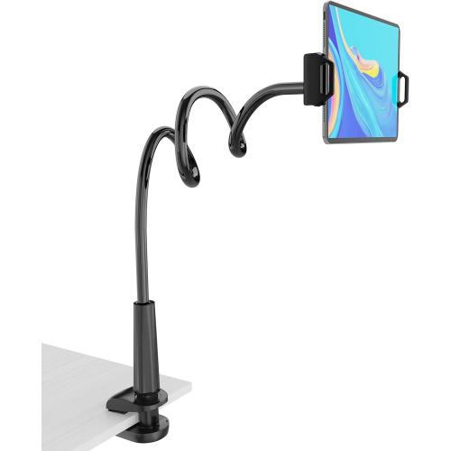 Tablet Stand Holder, Mount Holder Clip with Grip Flexible Long Arm Gooseneck Compatible with ipad iPhone/Nintendo Switch/Samsung Galaxy Tabs/Amazon Kindle Fire HD - Black