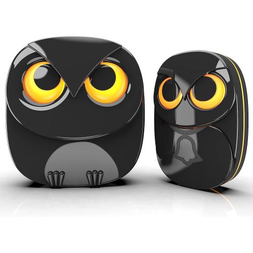 Wireless Doorbell, Cute Owl Doorbell Weatherproof IP55 Outdoor Remote Push Button- 1000 Feet Long Wireless Range, 1 Receiver   1 Transmitter, Black