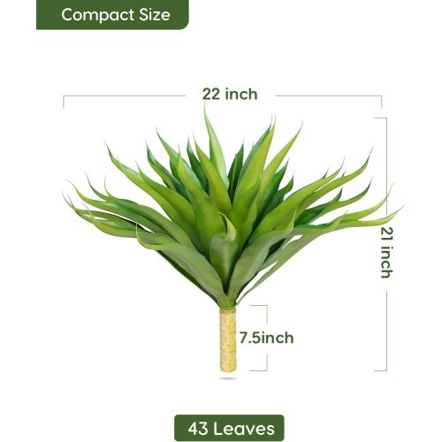 Velener Outdoor Fake Agave Artificial Plant, Unpotted Fake Plant for Room Decor, UV Resistant Faux Agave Plant for Outdoor/Indoor Decor, 22 inches, 2 Pack(43 Leaves)