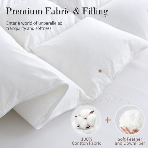 SHOUREN White Luxurious Goose Feather Down Fiber Comforter, All Season Hotel Collection Bed Comforter，Ultra Soft 100% Cotton Duvet Insert with Corner Tabs,