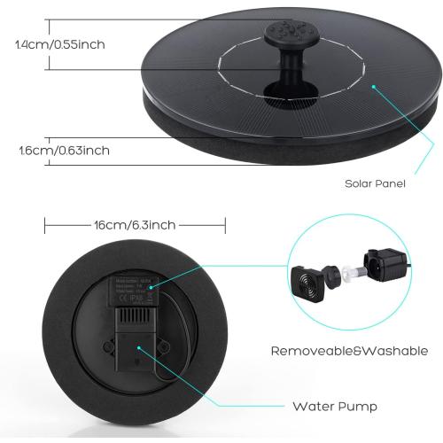 Mademax 1W Solar Bird Bath Fountain Pump, Solar Fountain with 6 Nozzle, Free Standing Floating Solar Powered Water Fountain Pump for Bird Bath, Garden, Pond, Pool, Outdoor