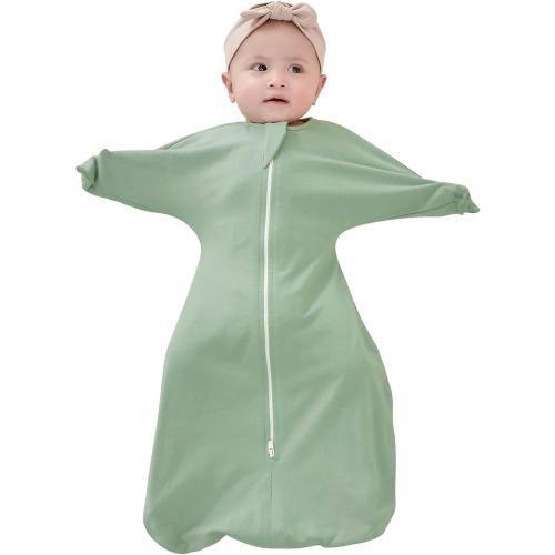 ZIGJOY Baby Transitional Swaddles for Newborns: 0.5 Tog Arms Up Sleep Sack 3-6-12 Months Soft Cotton Shark Fin 2 Way Zipper