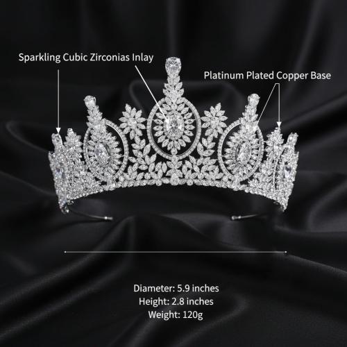 Vintage Cubic Zirconia Wedding Tiara for Bride Quince Prom Homecoming Pageant Costume Princess Queen Crown Large Crystal Birthday Headpieces Silver Bridal Hair Accessories