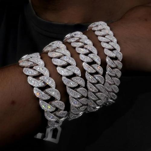 Iced Out Cuban Link Bracelet for Men, 12-20MM Flooded Hip Hop Bling Bracelet with 5A Cubic Zirconia, Heavy Big Size Miami Cuban Bracelet, Luxury CZ Cuban Link Jewelry for Women