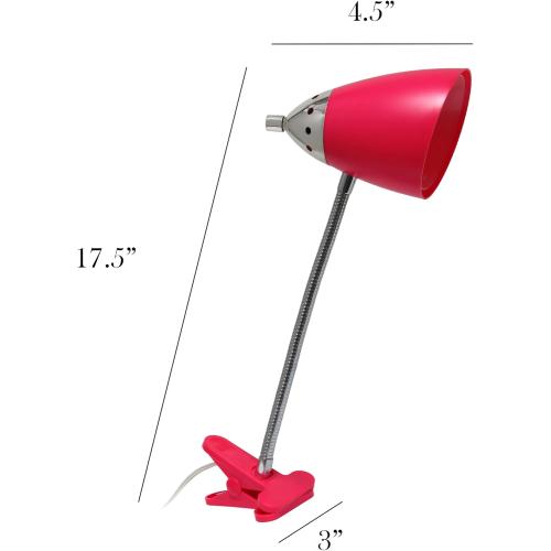 Simple Designs LD2001-PNK-LB 17.5 Flossy Flexible Gooseneck Clip Light Desk Lamp with LED Bulb, Pink