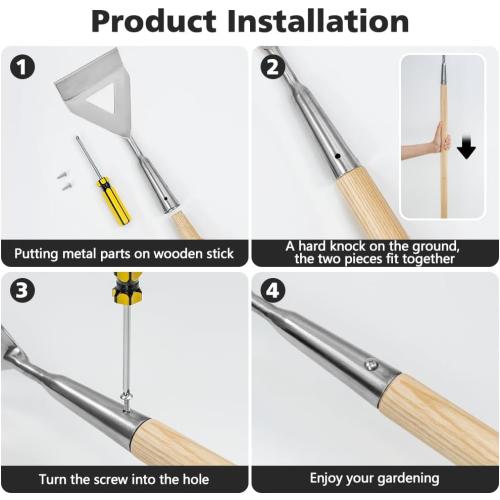 Berry&Bird Dutch Hoe, Stainless Steel Head with Wooden Handle Weeder, Women Heavy Duty Garden Tool for Weeding and Cultivating