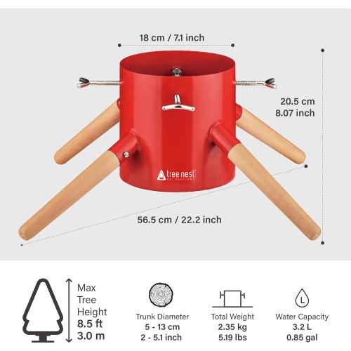 Tree Nest Christmas Tree Stand Base Xmas Modern Tree Metal Holder Stand for Real Tree Fits up to 7ft Family(Red)