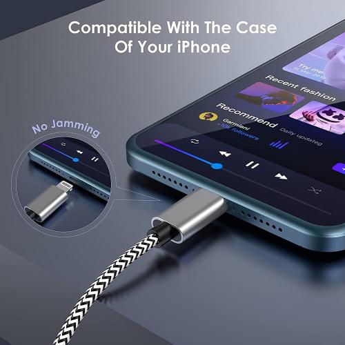[Apple MFi Certified] iPhone Aux Cord for Car, Lightning to 3.5 mm Headphone Jack Adapter Nylon Braided Audio Stereo Cable for iPhone 14 13 12 11 XS XR X 8 to Car Home Stereo Speaker Headphone, Silver
