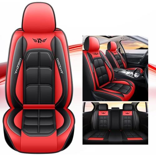Universal Fit Car Seat Covers Full Set, Leather Automotive Seat Protectors for 5 Seats, Airbag Compatible, Premium Quality Seat Cover Accessories(Black-Red)
