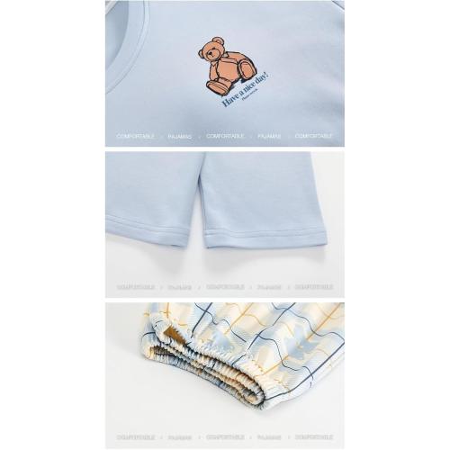 Size M...Kawaii Loungewear Women Pajamas Autumn Cute Bear Print Pajama Cotton O-neck Sleepwear Long Sleeve Plaid Pants Pjs