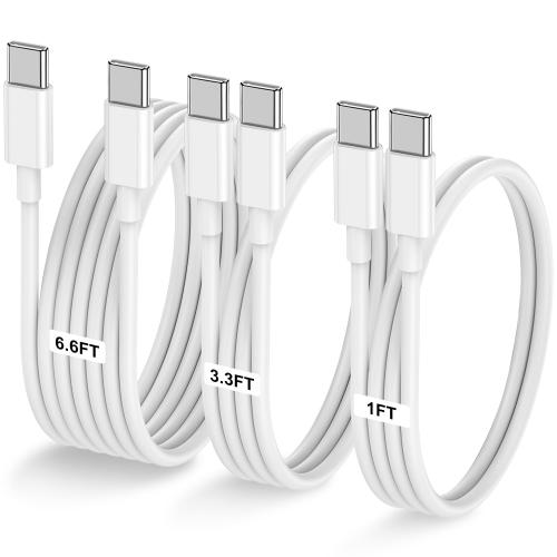 3-Pack [1FT 3.3FT 6.6FT] 60W USB C to USB C Cable, Type C Fast Charging Cable for iPhone Air 17 16e 16 15 Pro Plus Pro Max，for Galaxy S25/S24, for iPad Pro/Air/mini, for MacBook Pro/Air and More