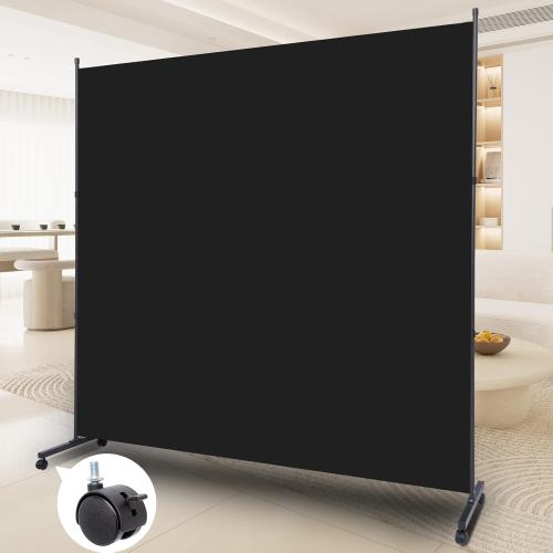 Room Divider Folding Privacy Screens with Wheels, 6FT Tall Divider for Room Separation, Movable Room Partitons and Dividers, Indoor Room Dividers Panel with Fabric (Black, 1 Panel-71‘’-Wheels)