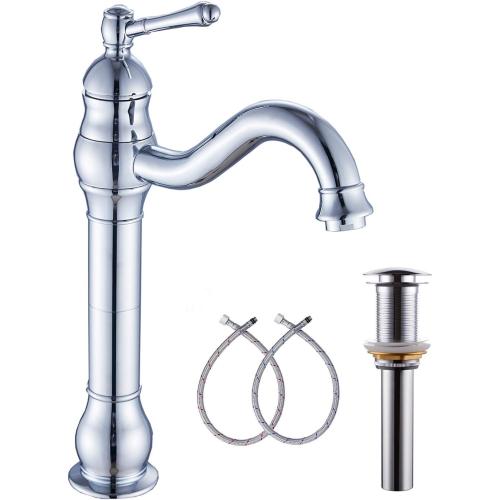 GGStudy 360° Swivel Chrome Single Handle One Hole Bathroom Sink Faucet Matching with Pop Up Drain