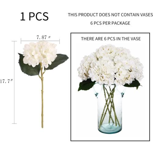 Kimura's Cabin 6pcs White Hydrangea Artificial Flowers Silk Fake Hydrangeas