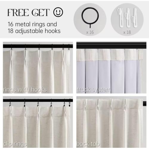 Topfinel Pinch Pleated Full Blackout Linen Curtains 84 Inch for Bedroom Living Room,Fall Natural Double Layer Linen Blended Room Darkening Pinch Pleat Drape with Hooks Rings 2 Panel 40 Wx84 L