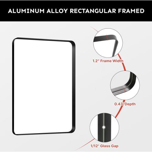 Kosmonia 20x16 Bathroom Vanity Mirror for Wall, Aluminum Framed, Farmhouse Rectangle, Anti-Rust, HD Reflection Anti-Desilvering, Distortion Free, Tempered and Shatter-Proof Wall Mounted Mirror, Black