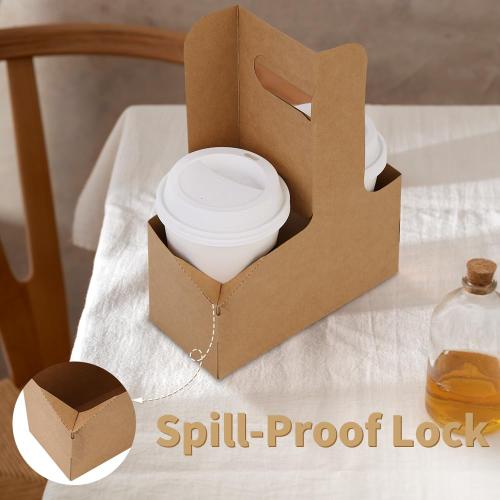 Bodaon 2 Cup Drink Carrier with Handle, 10 Pcs Cardboard Cup Holders, Disposable Drink Carriers for Delivery, Kraft Paper Coffee Cup Holder to Go, Take Out Cup Carriers for Hot/Cold Drinks