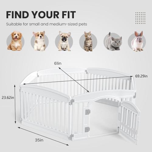 Sweetcrispy Plastic Dog Playpen - 6-Panel 24 Expandable & Durable Pet Fence for Medium Dogs - Indoor & Outdoor Portable Puppy Playpen with Secure Locking Door, White