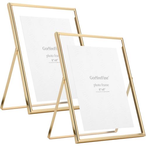 Yipinyin ....Gold 8x10Floating Frame 2 Pack,For Picture 4x6'',5x7'',6x8''Adjustable Tabletop/Shelf floating picture frame 5x7'', Classy Gift Choice for Wedding,Thanksgiving,Christmas,Home or Office Decor