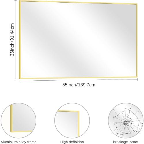 COFENY 36x55inch Bathroom Mirror, Gold Rectangle Mirror with Thin Metal Frame, Large Rectangular Wall Mirror for Bathroom, Living Room, Hair Salon, Big Farmhouse Mirror Hang Horizontal/Vertical