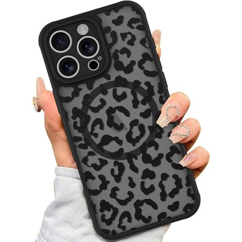 AIGOMARA Magnetic Case for iPhone 16 Pro, Black Leopard Pattern Design | [Compatible with MagSafe] Soft TPU Bumper Hard PC Back Anti-Fall Shockproof Protective Slim Cover for Women Girls Men