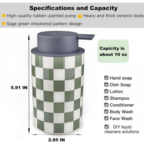 Hand Soap Dispenser, Sage Green Bathroom Soap Dispenser, Dish Kitchen Liquid Soapdispenser for Kitchens,Bathrooms, Guest Bath Room Countertop Essentials-Modern Cute Sage Green