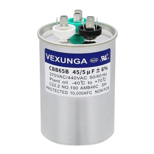 VEXUNGA 45/5 uF 45 5 MFD 370V or 440V Dual Run Start Round A/C Capacitor 45 5 uF 370 440 Volt VAC CBB65B Air Conditioner Capacitors for AC Unit Fan Motor Start or Heat Pump or Condenser Straight Cool