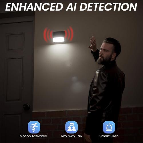 Cinnado Outdoor Camera Wireless-2.4G 2K Solar Wall Light Cameras for Home Security with AI Motion Detection, Waterproof,Motion Activated Light, Siren Cloud/SD Storage, Compatible with Alexa,S2