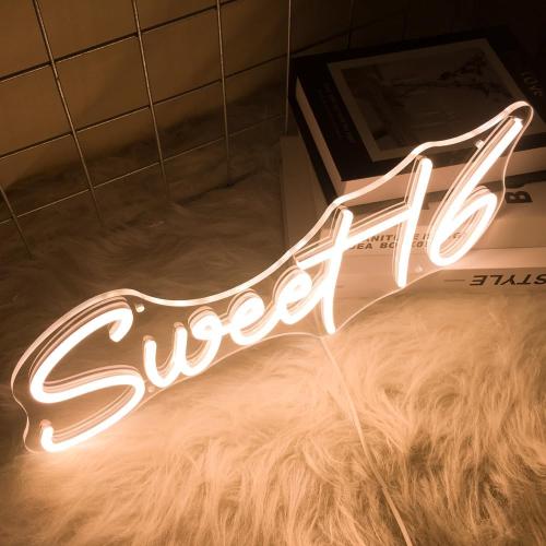 16.8 Inch Sweet 16 Neon Sign, USB Powered with Dimmer Switch 16th Birthday Party Sign, Sweet Sixteen Party Supplies, Happy 16th Birthday Decorations for Girls (Warm white)