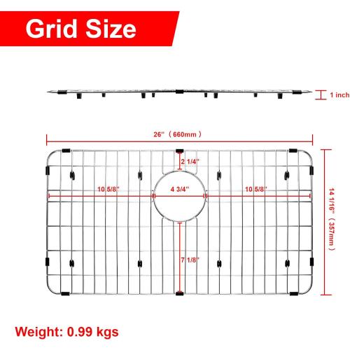 Stainless Steel Kitchen Sink Grate Grid Protectors Bottom Rack, 26 x 14-1/16 Kitchen Sink Protector Grates with Rear Drain