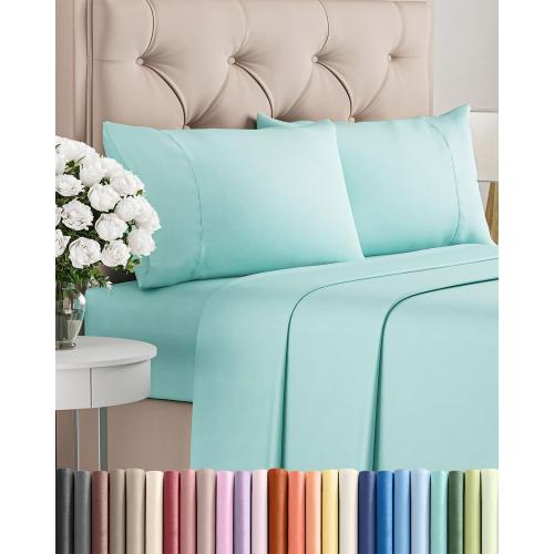 Twin XL 4 Piece Sheet Set - Comfy Breathable & Cooling - Ultra-Soft Hotel Luxury Bedding Set w/ 8-16 Inch Deep Pockets - 1 Flat & 1 Fitted Sheet & 2 Pillowcases - Wrinkle Free & Easy Care - Spa Blue