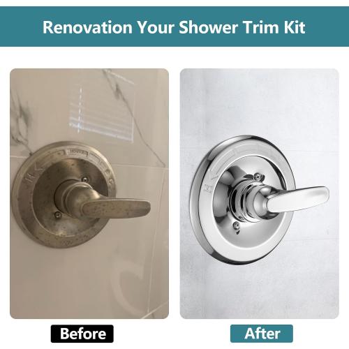Shower Trim Kit Compatible with Delta 13/14 Series, Shower Cover Plate with Handle (Valve& Catridge Not Inclued), Chrome