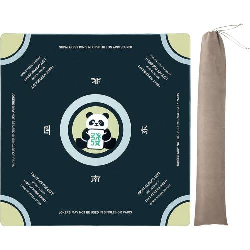 Chinoiserie Mahjong Mat for Table with Rules - 32×32 Noise Reduction and Anti-Slip, Panda Mahjong Pattern，Game Shuffler for Mahjong Cards, Poker Cards, Board Games, Mah Jongg Accessories.(Green