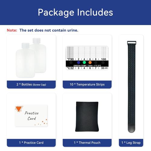 Urine Test Complete Kit - Smaller 3oz Translucent Empty Bottle, Non-Falling and Hi-Stretch Hidden Leg Strap, Urine Test Temperature Strips and Velour Lining Sample Bag, Urine Test Practice Kit at Home