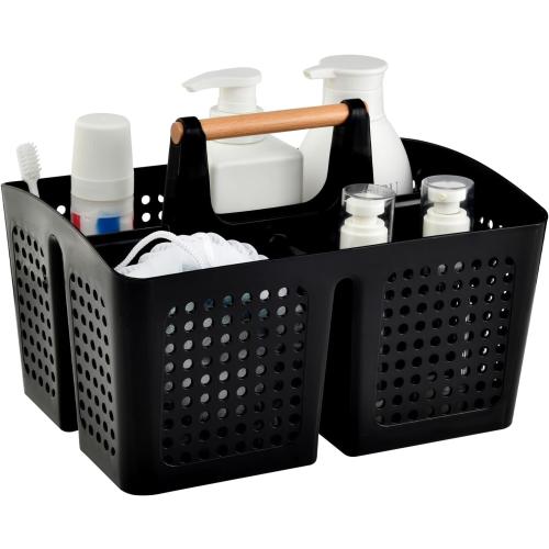BLACK Portable Shower Caddy Basket with Compartments, Plastic Divided Cleaning Caddy Organizer Storage Tote with Handle for Bathroom, College, Dorm Room Essentials, Black