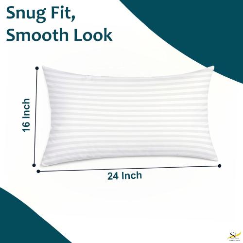Pillow Cases - Set of 2, White Stripe (24 X 16) - Pillow Covers Made of 100% Cotton - 300 Thread Count Super Soft and Breathable Sateen Weave Pillowcases.